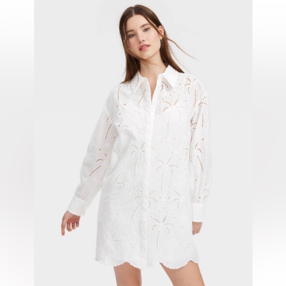 NWT Target Roller Rabbit X White Longsleeve Eyelet Embroidered Mini Shirtdress S